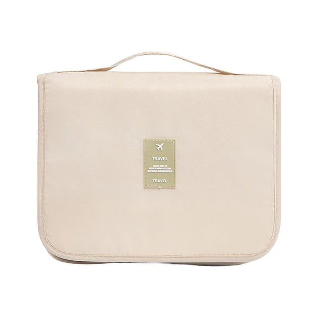 IFANLANDOR 1Ud Bolsa De Maquillaje Plegable Beige Con Gancho Y Visible Para Viaje