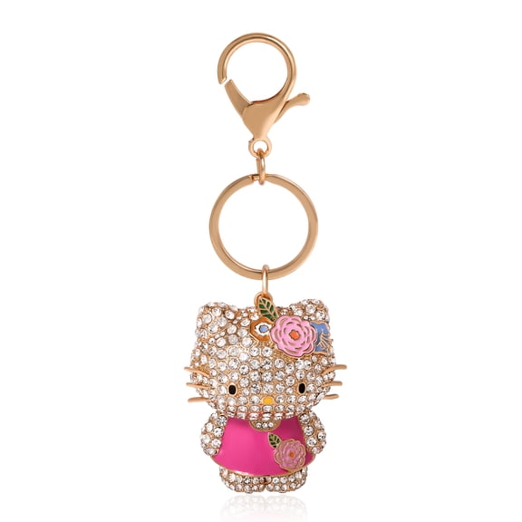 Hello Kitty Crystal Pavé Bag Charm Keychain – Pink Dress – Officially Licensed Sanrio