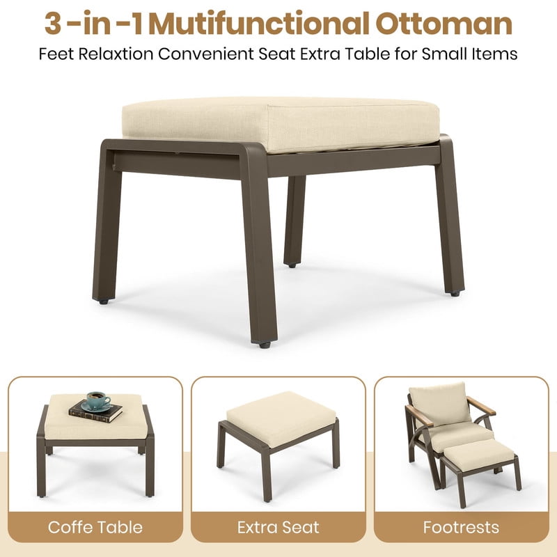 6-Piece Outdoor Patio Furniture Set, Steel Frame Outdoot Sectional Sofa Set with 3-Seat Couch, 2 Armchairs, 2 Ottomans & Acacia Wood Coffee Table for Backyard, Garden, Poolside