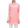 thumbnail image 1 of Women Autumn Round Collar Solid Color Slim Versatile Long Sleeve Blouse Casual Female T-Shirt Tops Pink, 1 of 6
