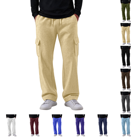 Cargo Sweatpants for Men Fashion Casual Drawstring Waist Sweatpants with Pockets Loose Fit Wide Leg Sweatpants for Lounging or Outdoor Beige L