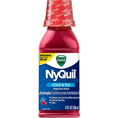 vicks nyquil cold flu nighttime relief cherry flavor liquid 8 fl oz