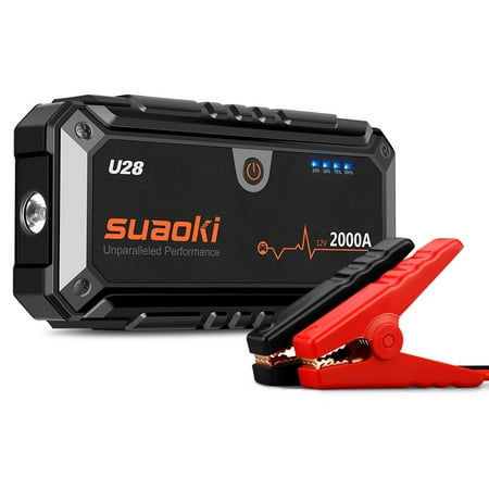 U28 2000A Peak Jump Starter Pack with USB Power Bank, LED Flashlight and Smart Battery Clamps for 12V Car &