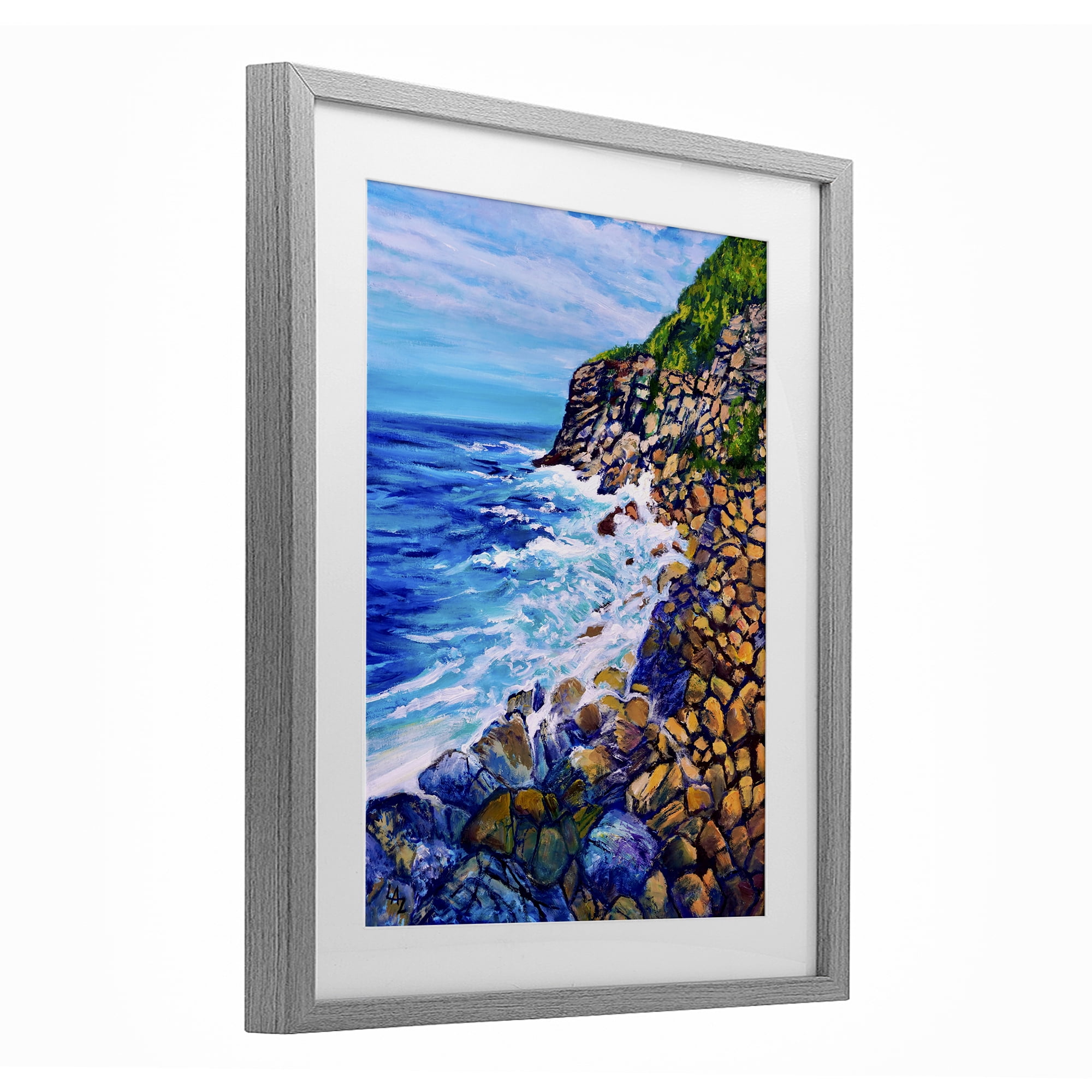 Stupell Industries Cliffside Ocean Spray Gray Framed Print Under Glass, design by Lee Ann Zirbes