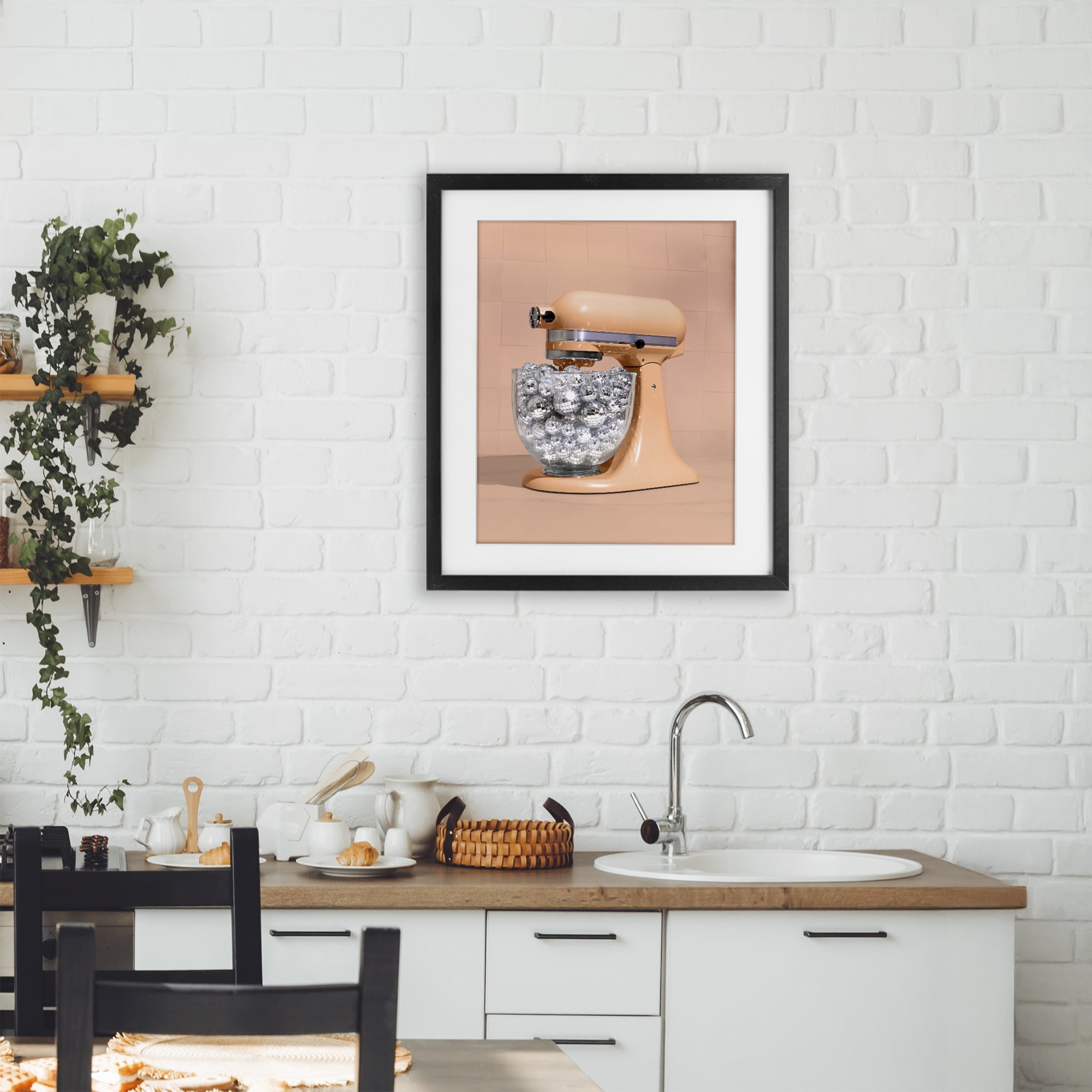 Stupell Industries Disco Kitchen Mixer over Orange Black Framed Print Under Glass, design by LISH Creative