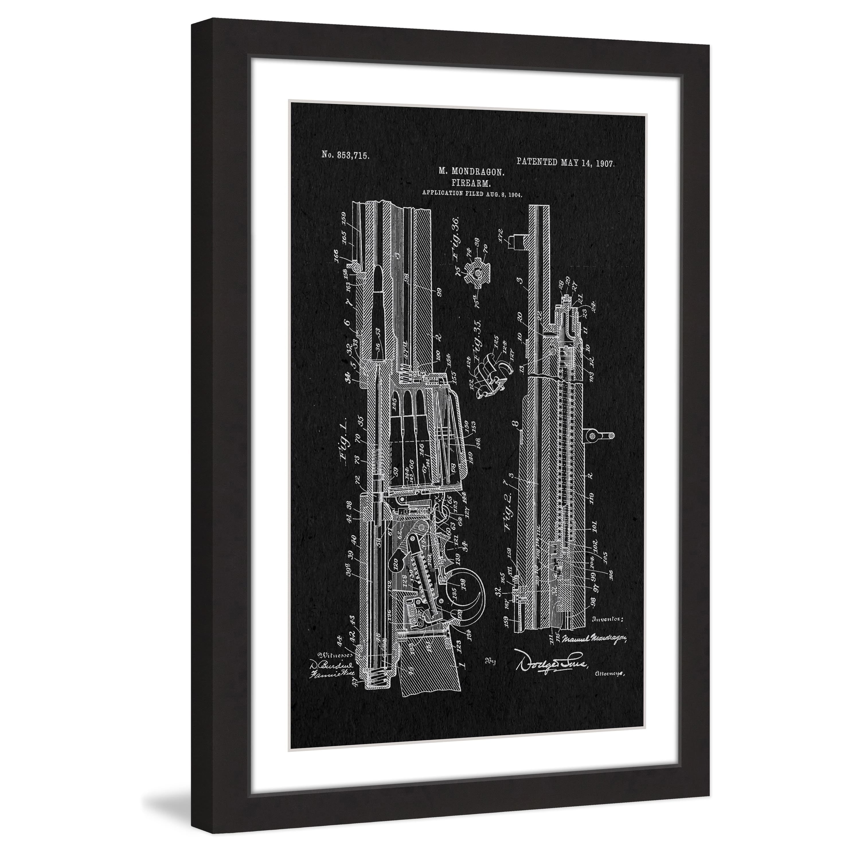 "Rifle 1907 Black Paper" Framed Painting Art Print