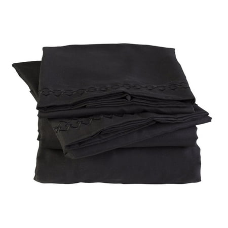Florida Brands Elasticized & Wrinkle Free Microfiber King Bed Sheet Set in Black