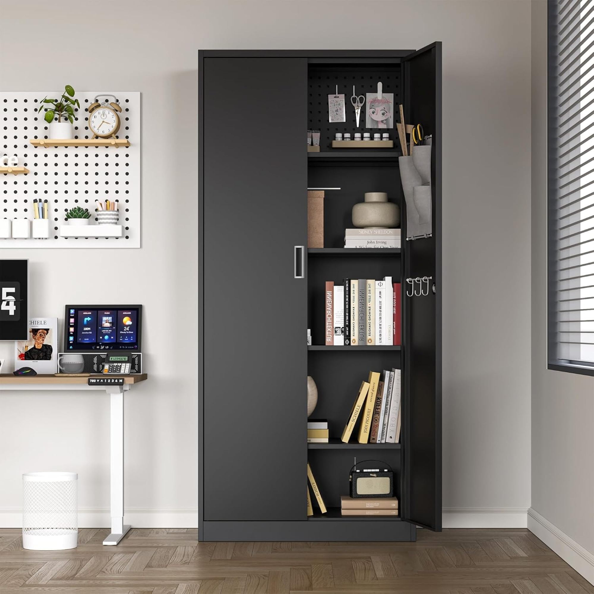 70 inches, Modern Kitchen Storage Cabinet, 6 Adjustable shelves Metal Storage Locker