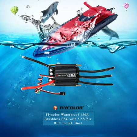 - Original Flycolor Waterproof 150A Brushless ESC Electronic Speed Controller with 5.5V/5A BEC for RC Boat