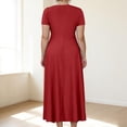 thumbnail image 4 of LWavelet Women's Plus Size Maxi Dress Short Sleeve Round Neck Tie Waist Casual Flowy Dress with Pockets Red XL, 4 of 7