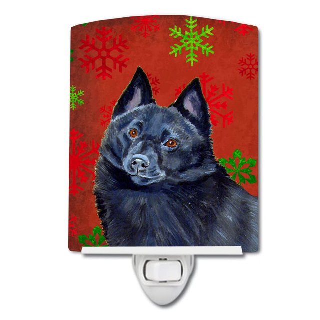 Caroline'S Treasures Lh9339Cnl Schipperke Copos De Nieve Rojos Y Verdes Vacaciones Navidad Luz Nocturna De Cerámica Compacta Con Certificación Ul Ideal Para Dormitorio, Baño, Guardería, Pasillo, Cocin