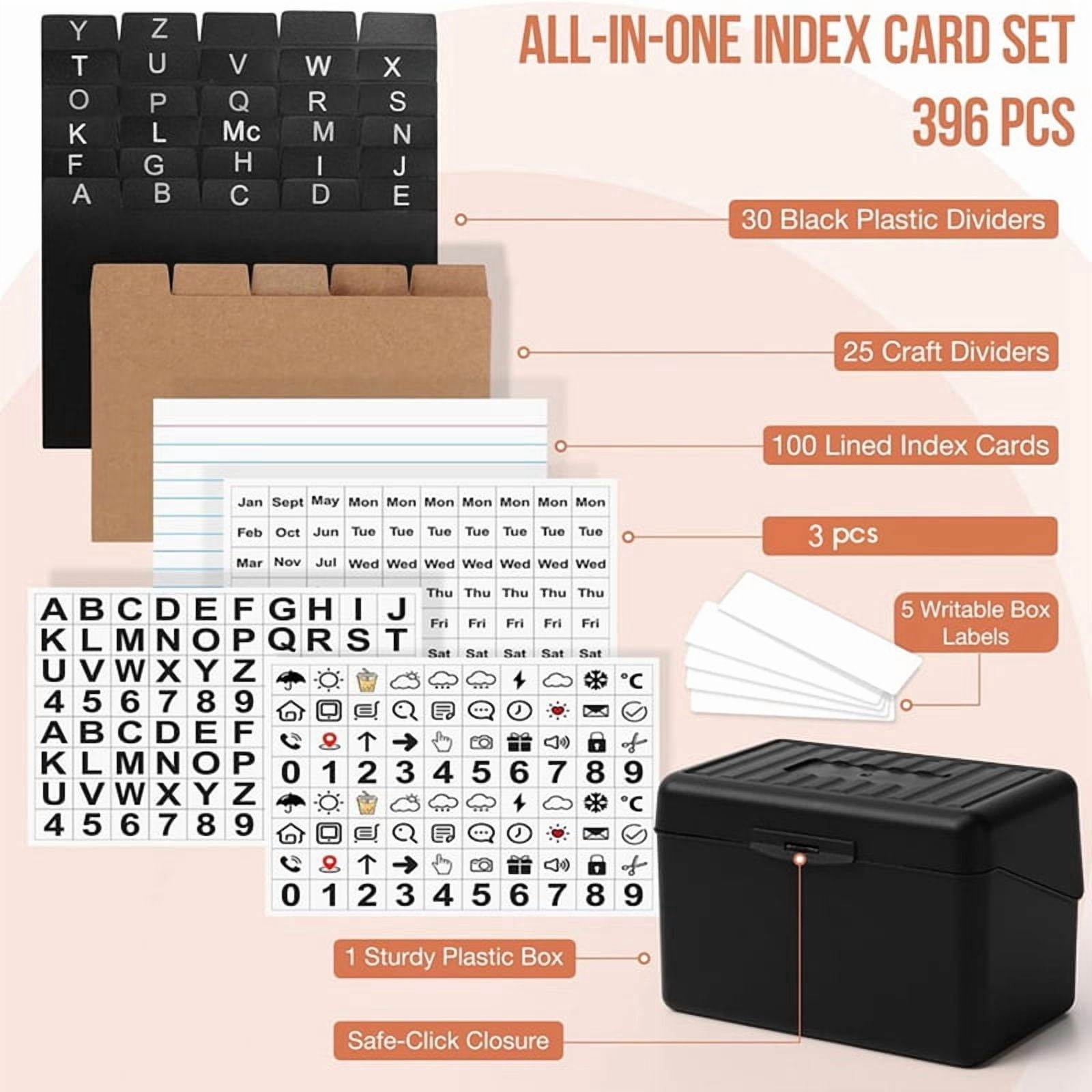 2 Set 3inchx5inch Index Card Holder with Lock, Index Card Box Organizer Storage with , for Home Recipes Address