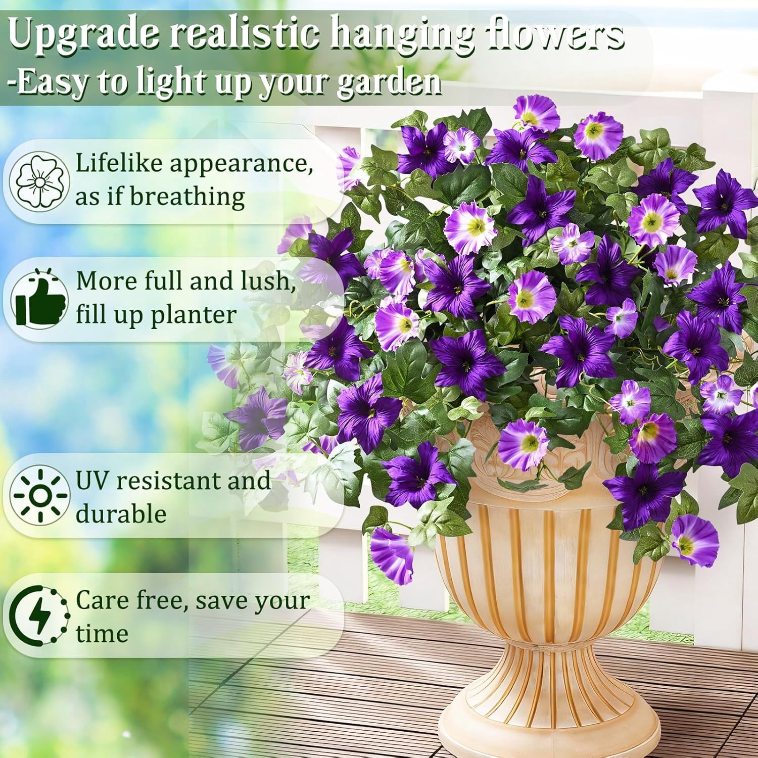 Yastouay 4 Pcs Artificial Fake Flowers Outdoor Petunias Spring Summer Flowers UV Resistant for Home Garden Balcony Yard Porch Deco,Purple