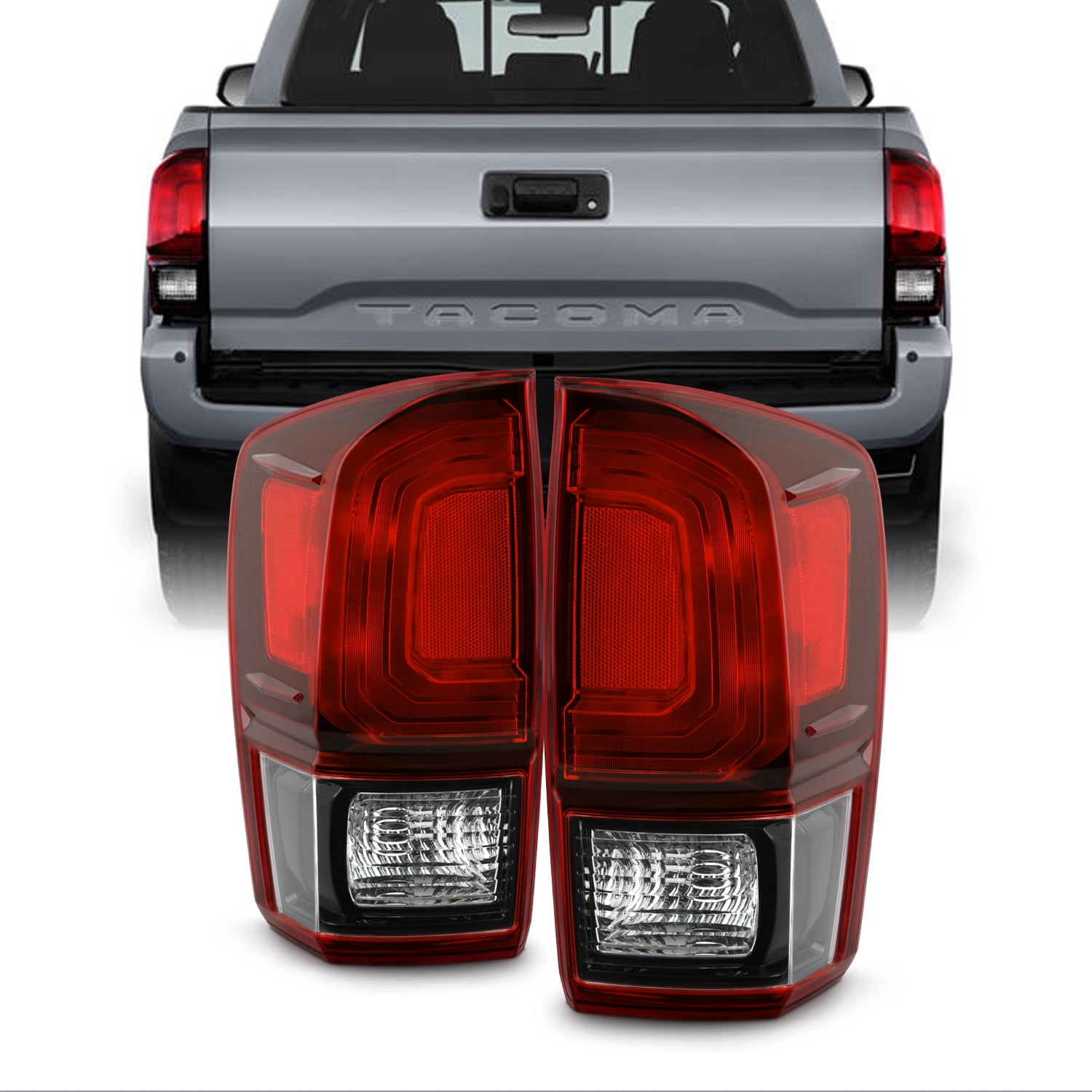 For Toyota Tacoma Pickup Truck Red Clear Tail Lights Rear Brake Lamps Replacement Left Right Pair 