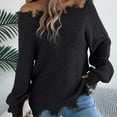 thumbnail image 6 of VEKDONE Women's Knit Sweater Fashion Raw Hem Distressed Off Shoulder Pullover Sweaters Casual Hollow Out Long Sleeve Loose Fit Solid Jumper Tops, 6 of 9