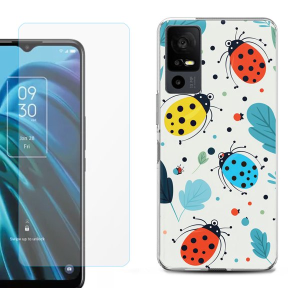 OneToughShield ® for TCL 40 XE 5G Shockproof Fashion Phone Case, with Tempered Glass Screen Protector - Ladybug Mix