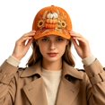 thumbnail image 2 of Stacked Pumpkin Sunflower Baseball Cap Autumn Harvest Wheat Printed Adjustable Peaked Cap For Outdoor Gardening Camping Travel Daily Wear(Orange-55~60cm), 2 of 3