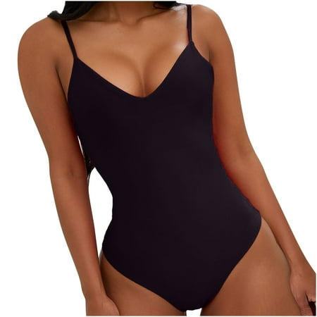 HAPIMO One Piece Monokini High Cut Swimsuit Bathing Suit Plus Size Beachwear Solid Swimwear Tropical Hawaii Hot Spring Beach Dress Clearance Black S