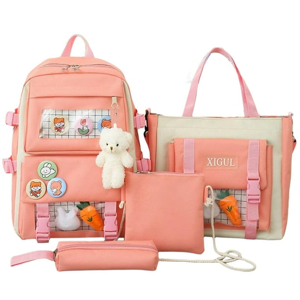Mochila 4 piezas Sunnimix Mochila Bandolera para Estudiante Adolescente rosa