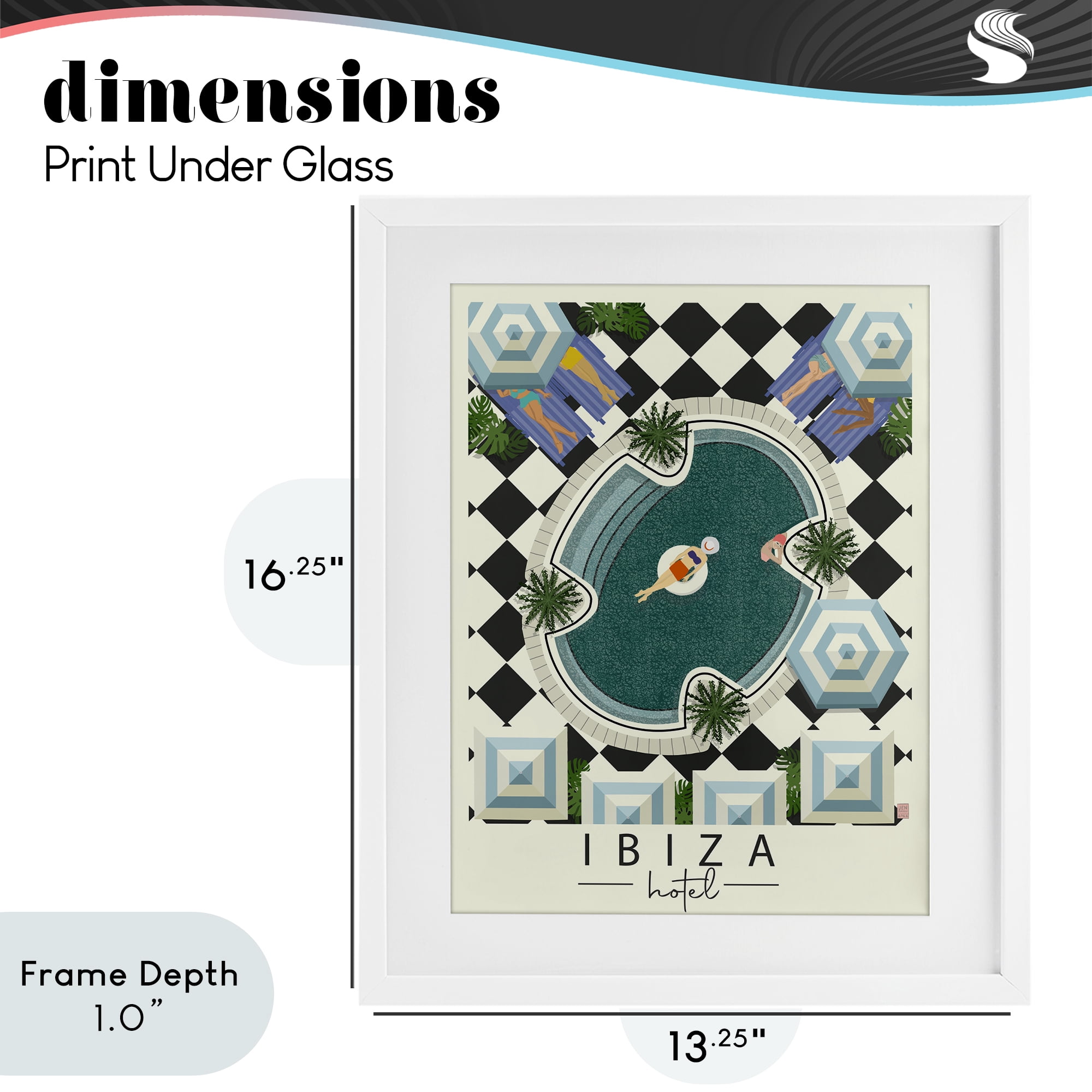 Stupell Industries Ibiza Hotel Aerial Pool White Framed Print Under Glass, design by Jen Bucheli