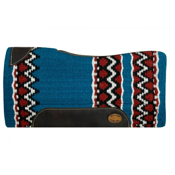 Klassy Cowgirl 28" x 30" Blue & Red Aztec Wool Top Memory Felt Saddle Pad