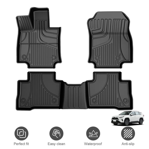 Custom Fit TPE Floor Mats for Toyota RAV4 Hybrid 2019‑2024 SUV (Not for Gas Model), Waterproof Anti‑Slip All Weather Floor Liners Complete 1st & 2nd Row Set, Black Car Accessories