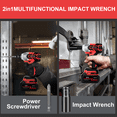 thumbnail image 6 of BRPOM 21V Cordless Impact Driver Set 900 Nm, Impact Wrench 1/2" Brushless Power Drill Tool Kit with 2 × 4.0Ah Batteries & Charger, 5 Sockets, 8 Drill Bits, 5 Driver Bits for Home, Car, Mower, Red, 6 of 12