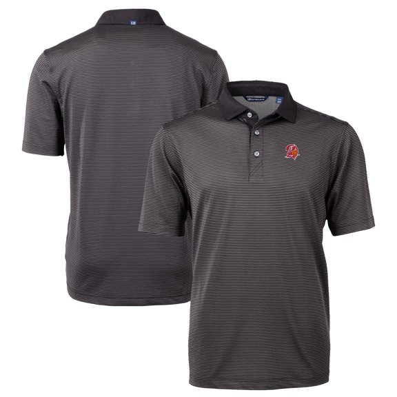 Men's Cutter & Buck Black Tampa Bay Buccaneers Big & Tall Virtue Eco Pique Micro Stripe Recycled Polo
