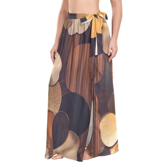 FORMRS Womens Long Sarong Beach Wrap Semi-Sheer Bikini Skirt Bathing Swimsuit Cover Up, Gold Flower