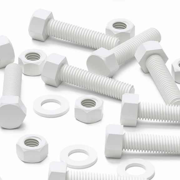10 x White Hexagon Head Screws Polypropylene (PP) Plastic Nuts, Washers, Bolts, Hex Head, M12 x 50mm, Fastener, (1/2 x 1 15/16 in)