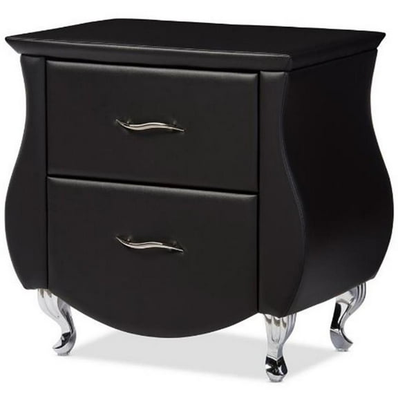 Bowery Hill 2 Drawer Faux Leather Nightstand in Black