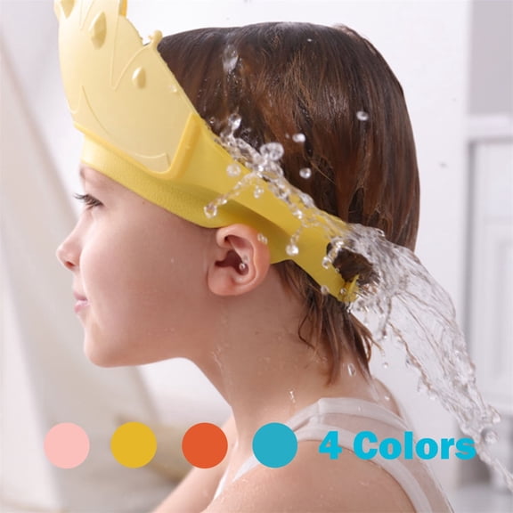 1Pc Baby Shower Cap Shield for Kids Soft Silicone Adjustable 1-10 Years Old Crown Shape Shower Cap for Kids Toddler Shower Cap Shield Makes the Kids Bath More Fun
