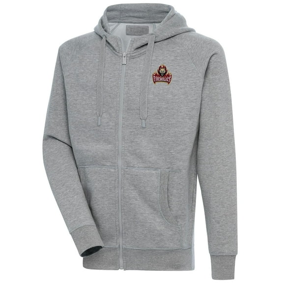 Men's Antigua Heathered Gray Albany FireWolves Victory Full-Zip Hoodie