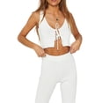 thumbnail image 2 of Biekopu Women's Summer Knit Sling Vest Solid Color Sleeveless Deep V Neck Tie Up Crop Tops, 2 of 6