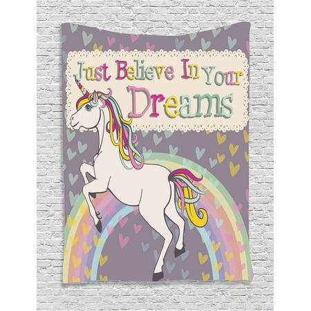 Teen Girls Decor Wall Hanging Tapestry Unicorn With Believe In Your Dreams Inspiring Quotes Illustration Bedroom Living Room Dorm Accessories By