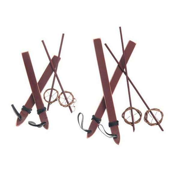Wood Ski Set with Poles: 6 Inch