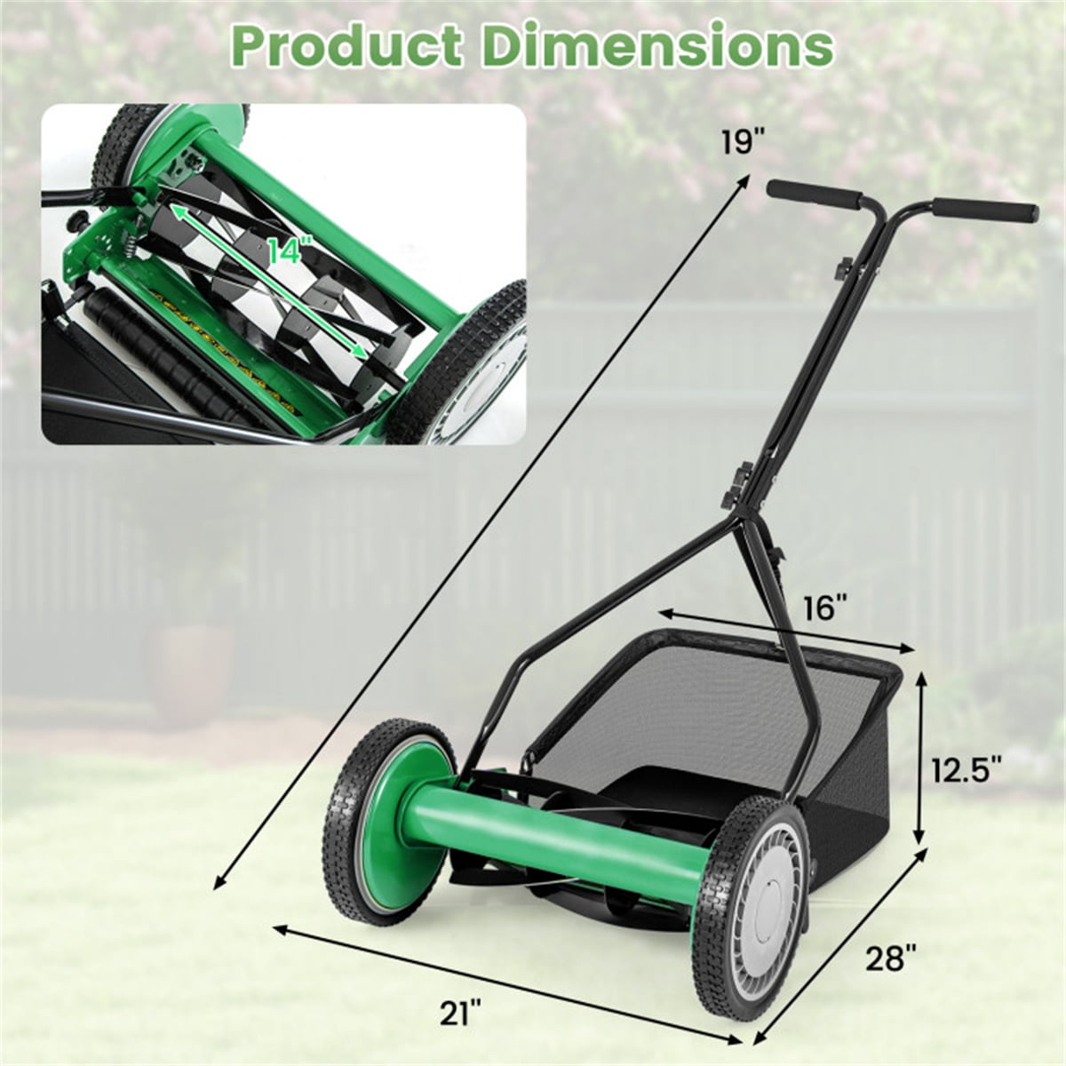 TOPCOMFY Push Lawn Mower 2-in-1 Grass Collection Adjustable Height Manganese Steel Metal PVC PP for Lawn