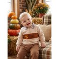 thumbnail image 6 of RUINIXCW Toddler Baby Boy Thanksgiving Sweatshirt Outfit Fall Winter Quarter Zip Sweatshirts Letter Turkey Embroidery Plaid Lapel Long Sleeve Pullover Shirt Top, 6 of 9