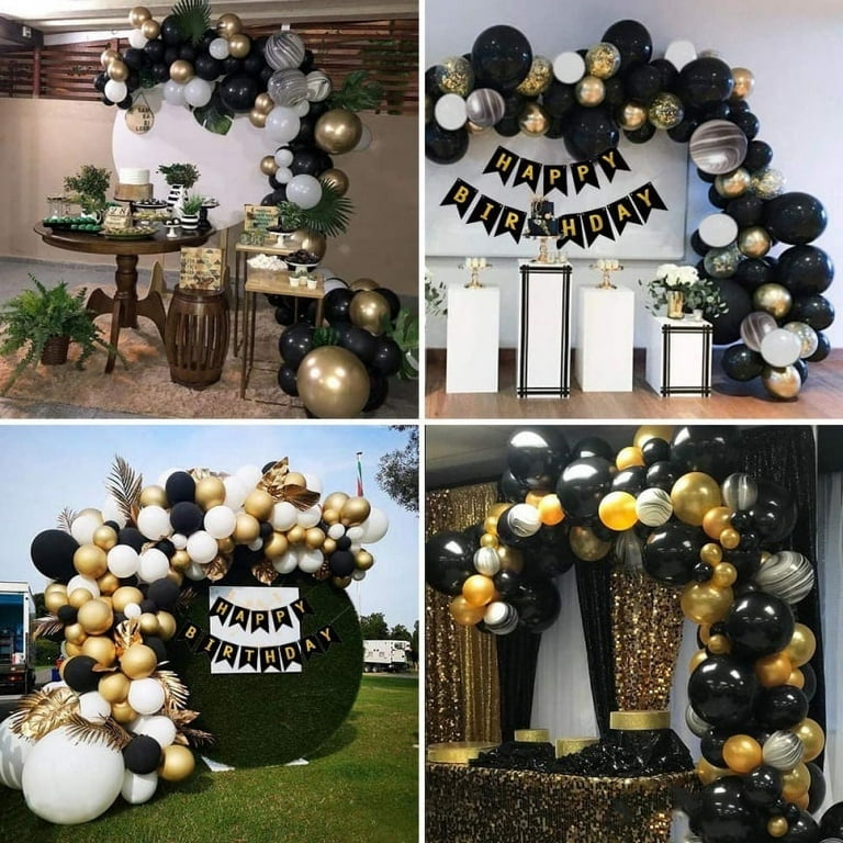 Birthday Decorations for Men and Women Black Gold, Happy Birthday  Decorations Backdrop & Tablecloth Confetti Balloons Arch Kit, Birthday  Party