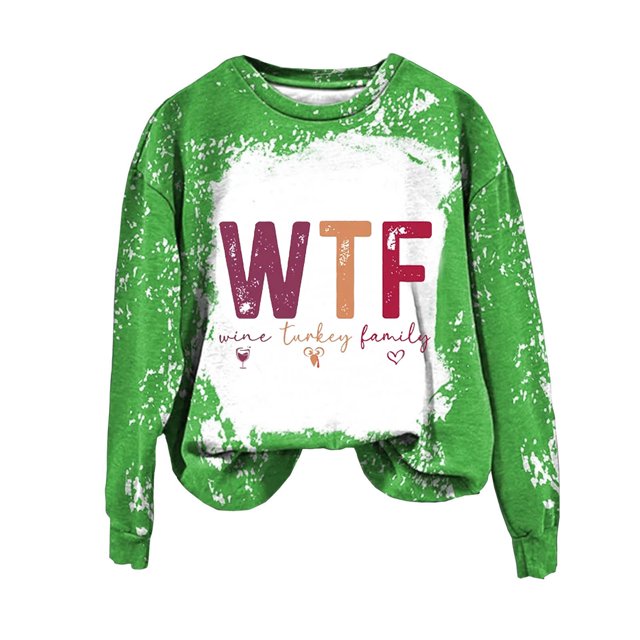 Rbaofujie Chandails pour Filles Mode Femmes Décontracté Imprimé Col Rond Manches Longues Hauts Amples Chandails en Molleton Verts Chandails à Capuchon pour Femmes Tendance