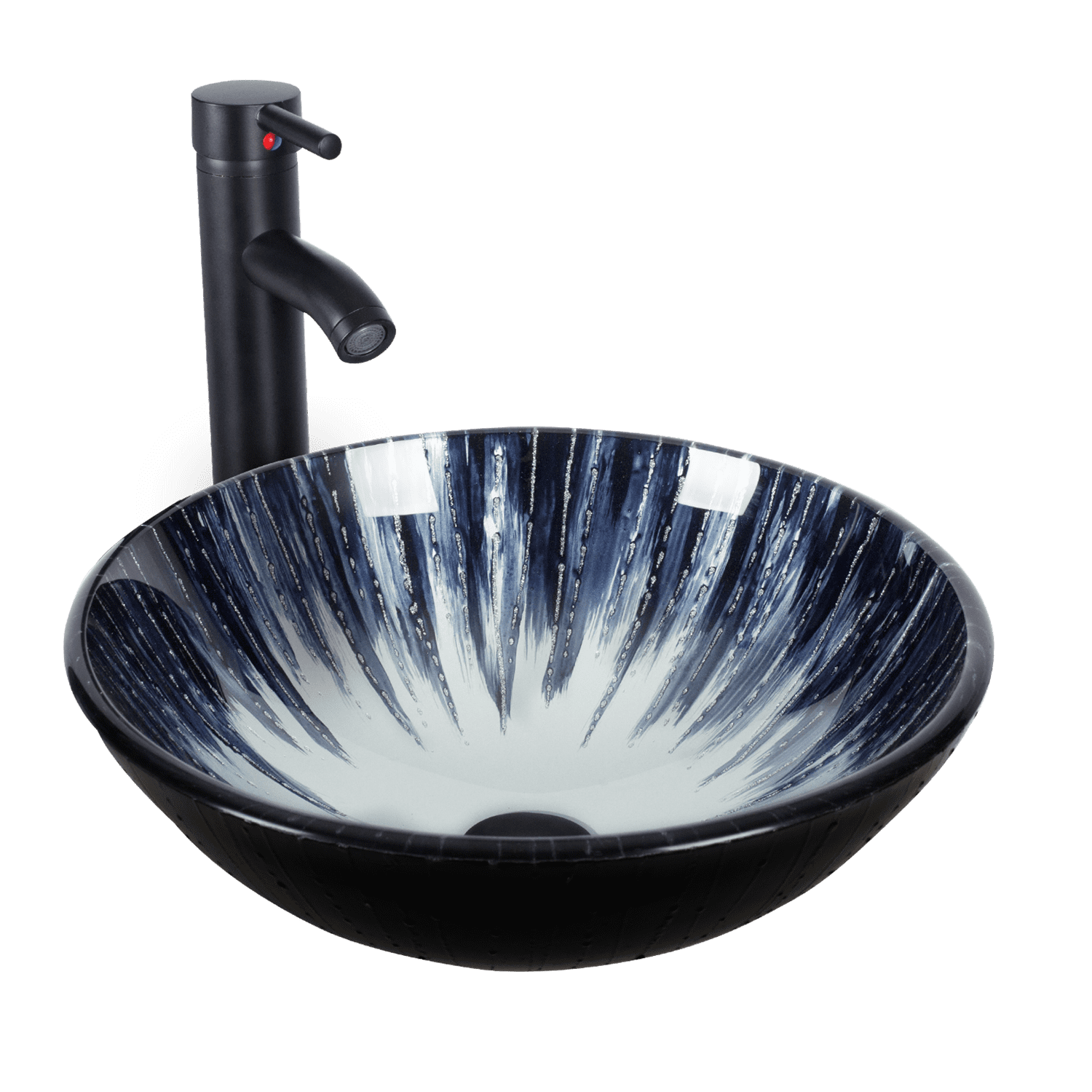 FULLWATT Bathroom Vessel Sink with Faucet Mounting Ring and Pop Up Drain 16.5" Round Bowl Basin