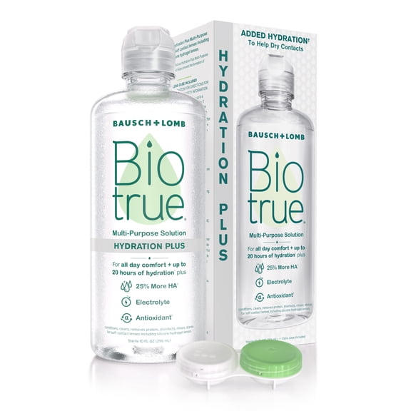 Biotrue Hydration Plus Eye Contact Lens Solution and Cleaner with Lens Case, 10 fl oz