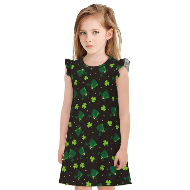 Balery St. Patrick's Day8 Camisón de princesa para niñas, pijama de algodón con mangas abullonadas, suave y bonito.-X-Large
