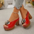 thumbnail image 2 of Rokment Women's Buckles Platform Dressy Slides Sandals 2026 Ladies Fashion Casual Leather Peep Toe Slip on Chunky Block High Heels Half Slippers Mules Red Size 8.5, 2 of 7