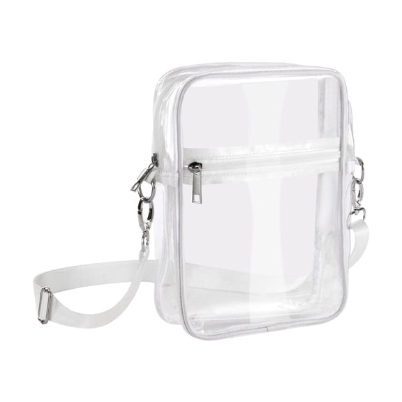 HOARBOEG Clear PVC Crossbody Bag, Transparent Waterproof Shoulder Bag Detachable Makeup Organizer, White See-Through Purse for Travel Outdoor Sports & Concerts