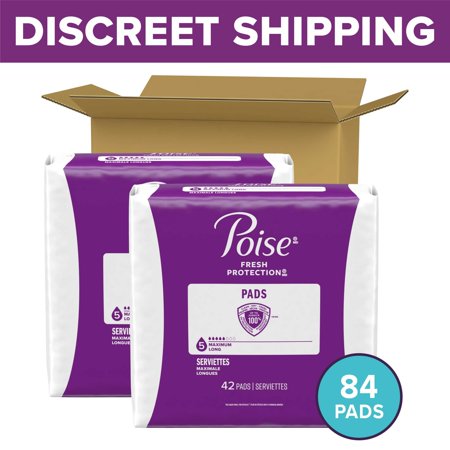 POISE INCONTINENCE PADS FOR WOMEN, 5 DROP MAXIMUM ABSORBENCY, LONG LENGTH, 84 COUNT