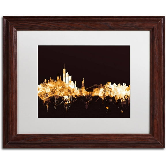 Trademark Fine Art "New York Skyline Gold" Canvas Art by Michael Tompsett, White Matte, Wood Frame
