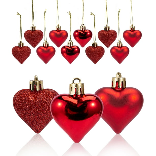Adeeing Valentine's Day Heart Ornaments 36pcs Heart Shaped Baubles