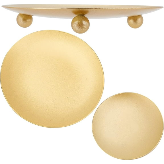 3Pcs 3 style Iron Candle Holder for Home Decorations Flat Round Golden 68~110x11~14mm 1pc/style