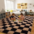 thumbnail image 2 of ZENELESS 8x10 Fluffy Rug for Living Room,Checkered Shaggy Soft Anti-Skid High Pile Carpet for Boys Girls Teen Room Dorm Home Decor,Black and Camel, 2 of 7